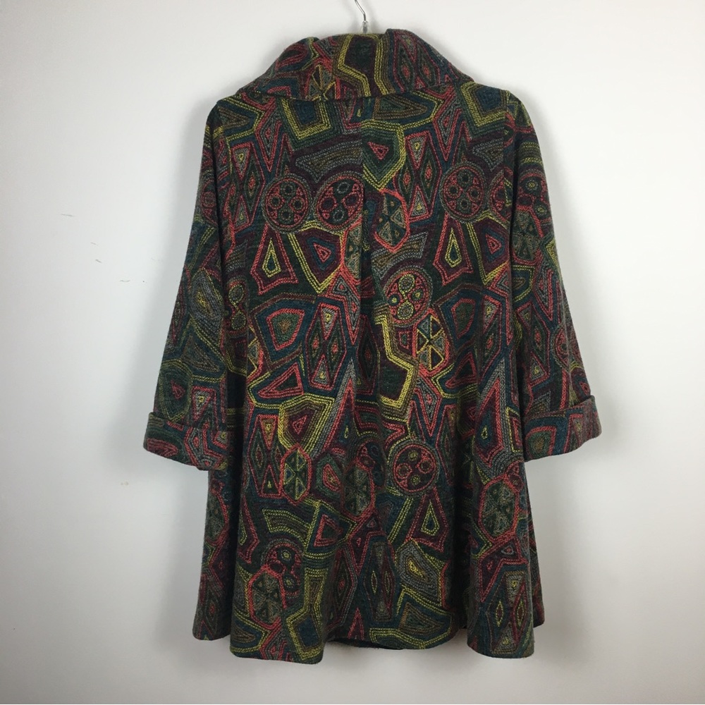 Damee Inc Mosaic Swing Coat Sz Medium Multicolor Pockets Lined Boho Artsy - Picture 3 of 14